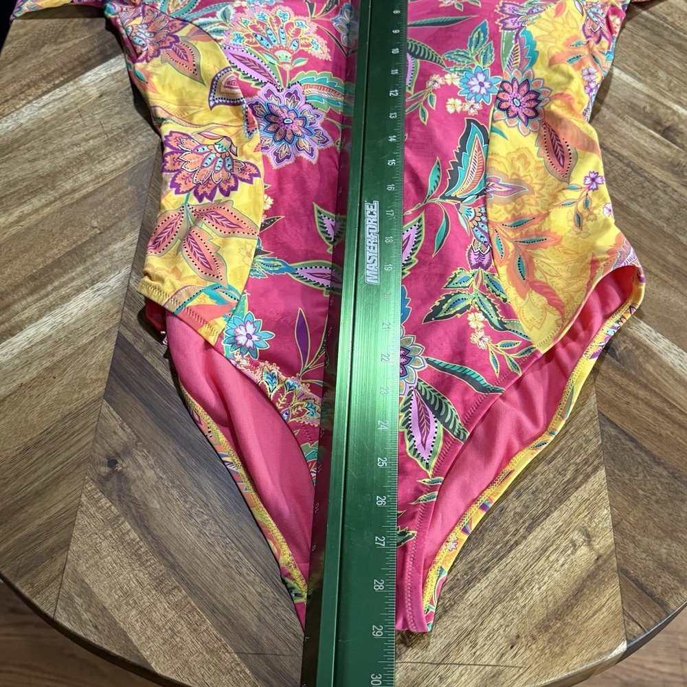 Johnny Was Swim Suit Kaleida Flamingo Cut Out Surf Womens XL New - Picture 6 of 10